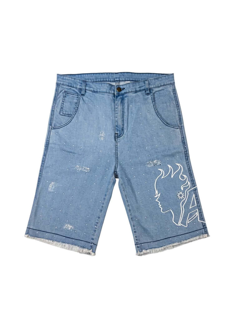 Blue Rhinestone Jorts - Stylish Denim with Sparkle